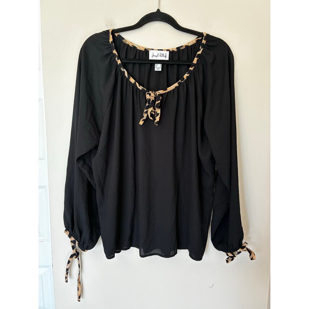 Joseph Ribkoff 194230 Long Sleeve Black Blouse With Animal Trim Detail Size 8
